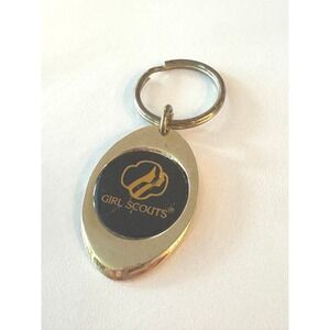 Vintage Girl Scouts Solid‎ Brass Oval Keychain Ring Souvenir Collectible